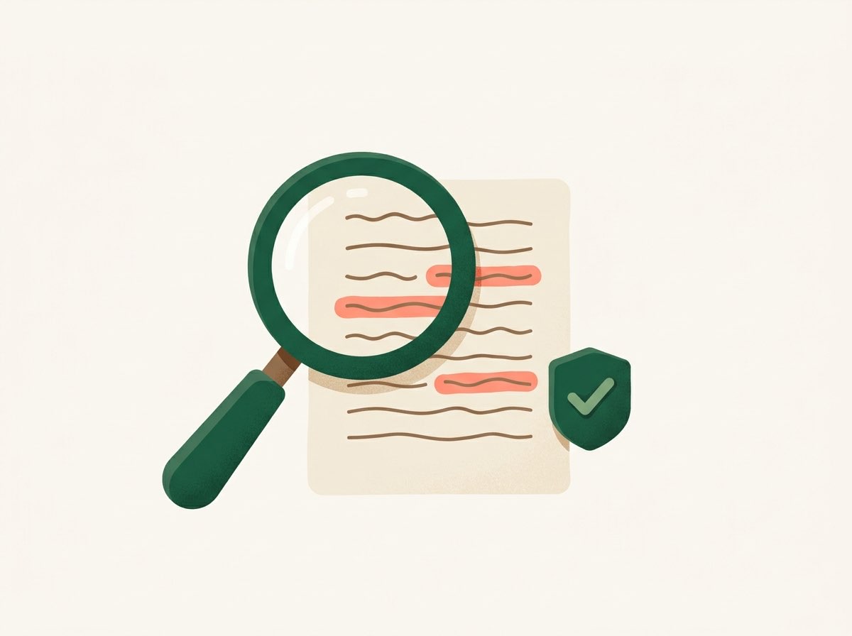 A magnifying glass held over a hospital bill and insurance settlement letter